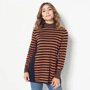Susan Graver Striped Cotton Rayon Nylon Sweater Navy Amber Size Small Pre-owned